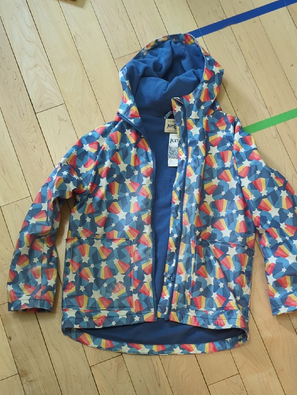 Kids Hooded Fleece Lined Rain Jacket - Blue Multi Star Print - 11 Years